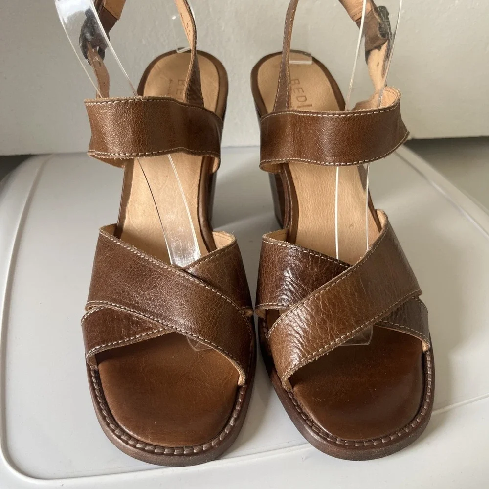 BED STU  Inez Block Heel Strap Leather  Tan  Strap Sandal 9.5 Boho Minimalist - Picture 2 of 13